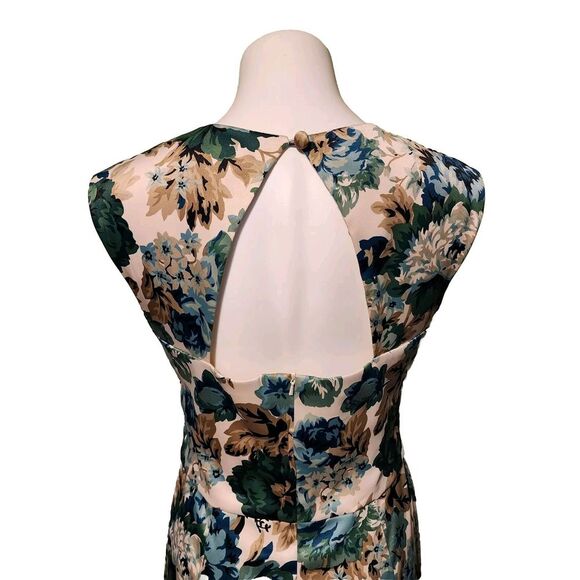 Donna Ricco Blue Green Tan Floral Square Neck Ruche Womens Dress Size‎ 12 - Picture 5 of 13